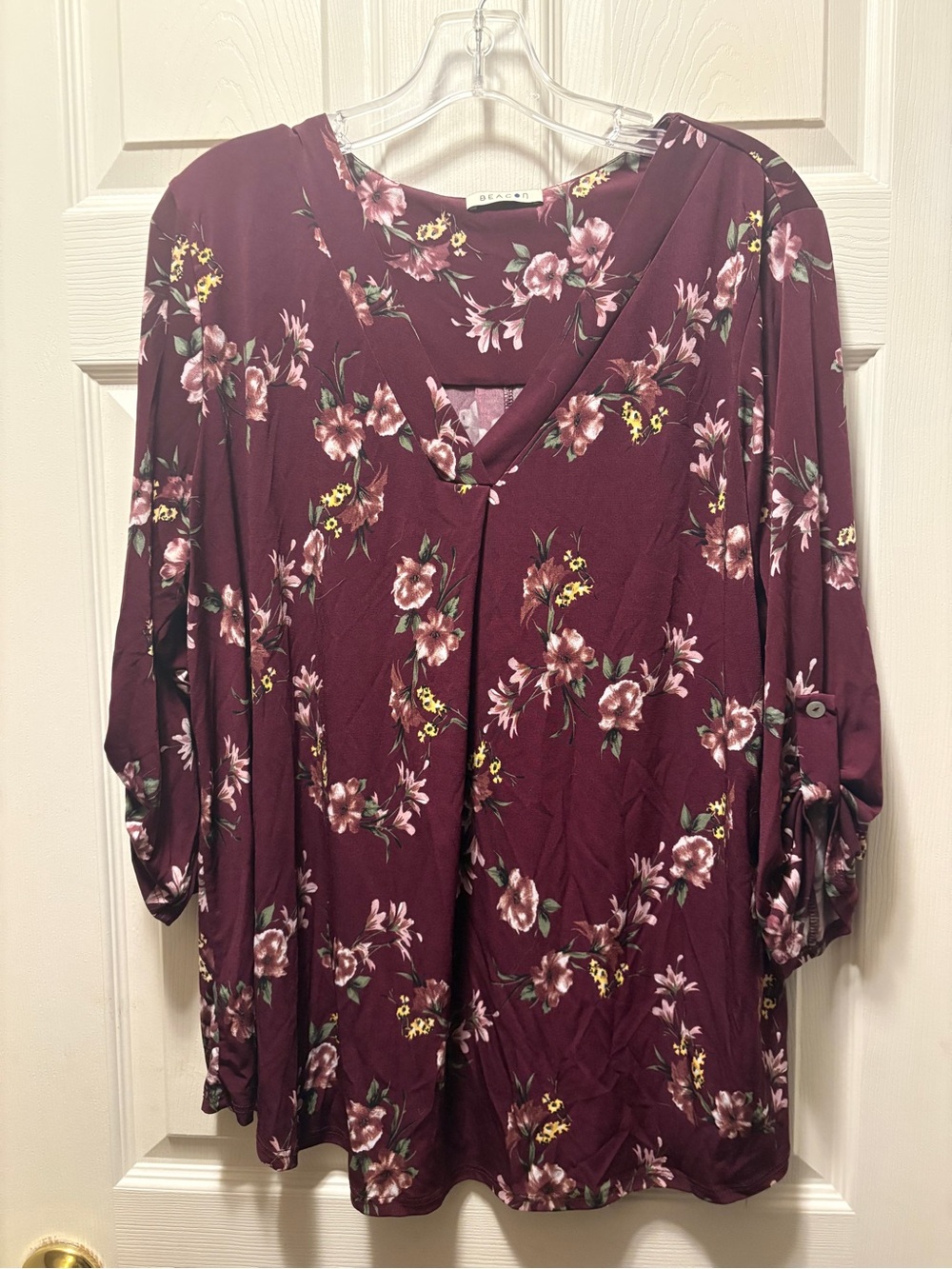 Beacon Burgundy Floral V-Neck Tunic Top